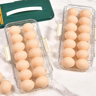 Eierhalter Kühlschrank, Doppelter Automatischer Eierhalter, Zweireihig Eier Aufbewahrung Kühlschrank