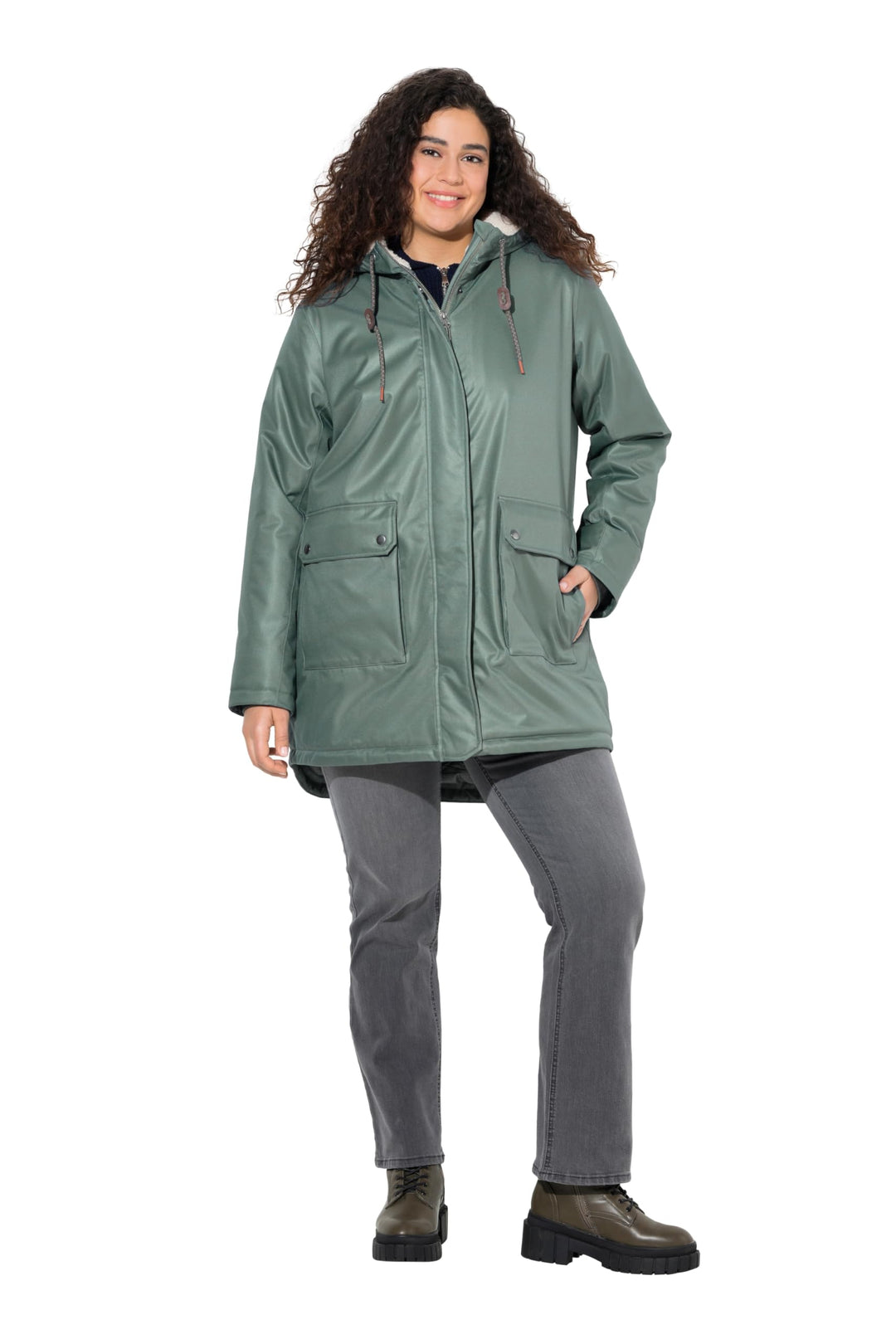 Ulla Popken Damen Hyprar Funktions-steppjacke, Wasserdicht, Teddyfleece Jacken 42-44 Grau, 42-44 Gra
