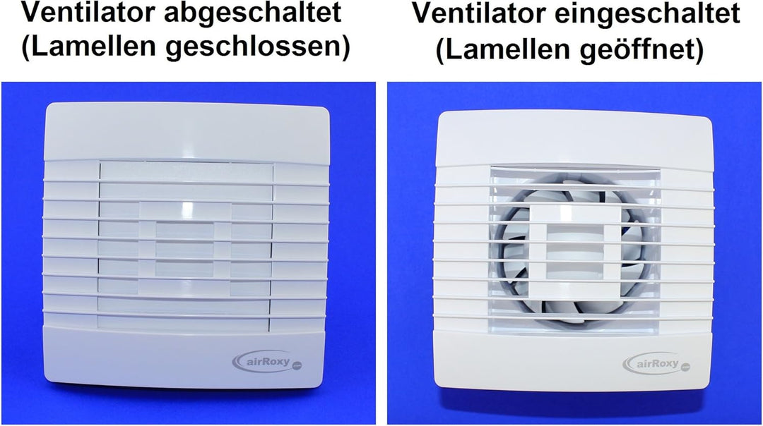 Badventilator mit Jalousie/Lamellen und Timer/Nachlauf Badlüfter Lüfter Ventilator weiss Front Ø 100