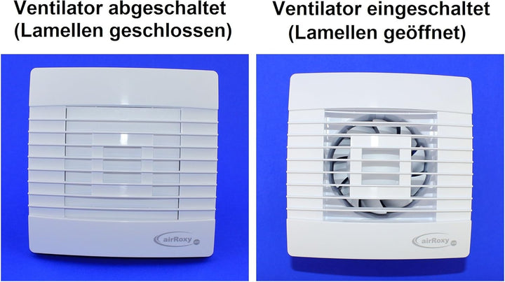 Badventilator mit Jalousie/Lamellen und Timer/Nachlauf Badlüfter Lüfter Ventilator weiss Front Ø 100