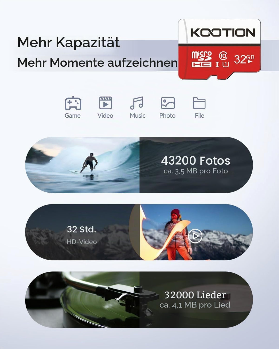KOOTION Micro SD Karte 32GB Class 10 5er Pack Speicherkarte SD MicroSDHC Mini SD Karte 32G Memory Ca