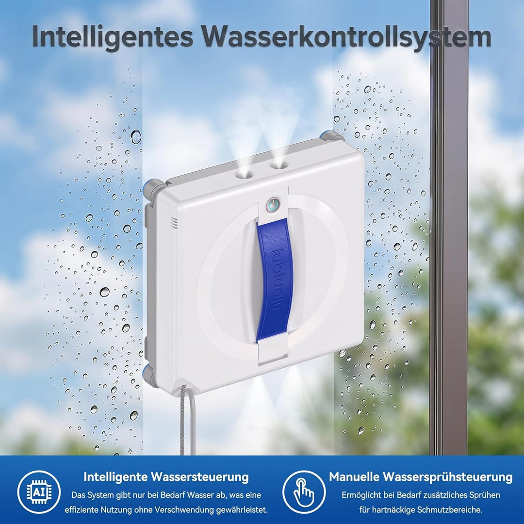Lubluelu Fensterputzroboter mit 4 Eck-Reinigungsbürsten, 8 kPa Saugleistung, KI-Navigation, Dual-Spr
