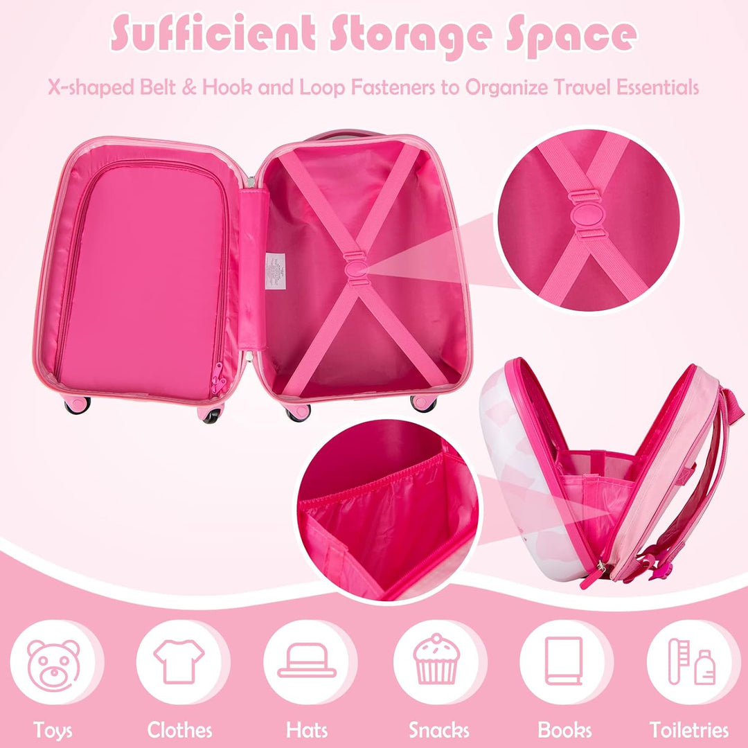 RELAX4LIFE Kinderkoffer mit Rollen, 2 TLG Kinder Kofferset, Koffer(16 inch) + Rucksack(12 inch), Rei