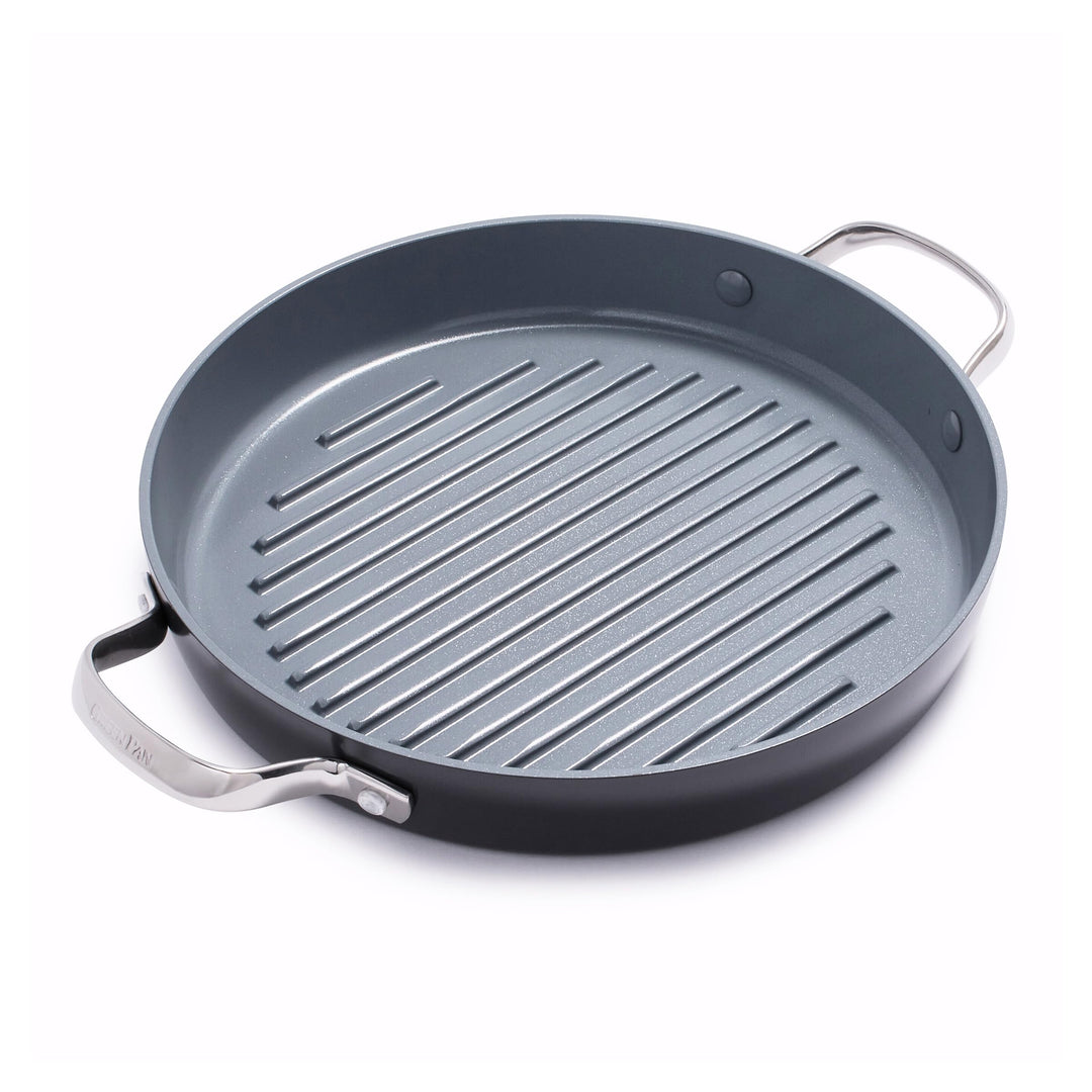 GreenPan Valencia Pro Harteloxierte Gesunde Keramik Antihaft 28 cm Runde Grillpfanne, PFAS-frei, Ind