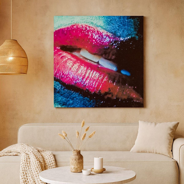 Bilder auf Leinwand Lippen Gesicht Frau Leinwandbild mit Rahmen 60x60cm Wandbilder Dekoration Wohnzi
