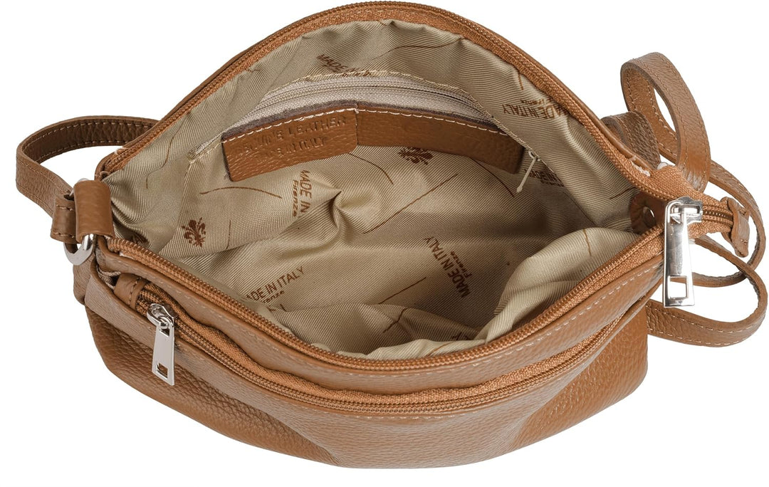Cluty Umhängetasche Echt Leder Damen | Made in Italy, Crossbody Bag, Messenger Bag mit Reissverschlu