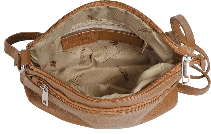 Cluty Umhängetasche Echt Leder Damen | Made in Italy, Crossbody Bag, Messenger Bag mit Reissverschlu