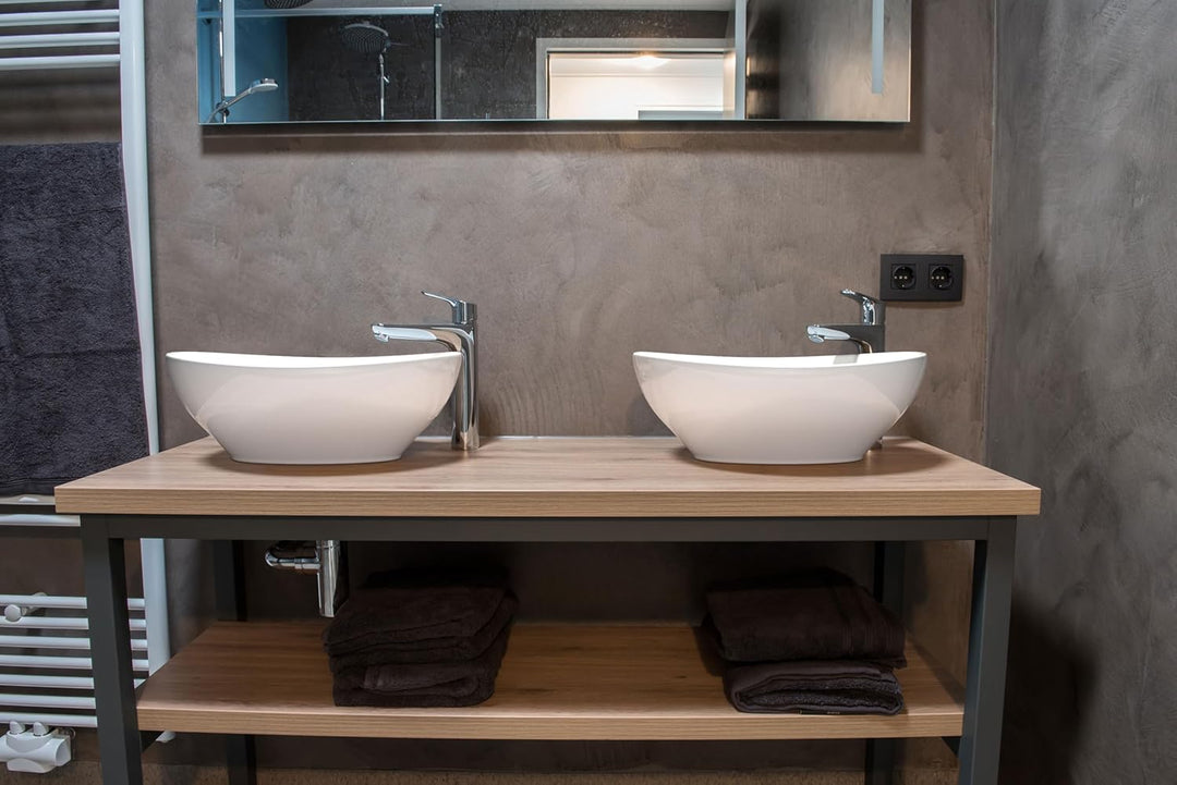 Waschbecken24 | Aufsatzwaschbecken | Ovales Waschbecken ohne Hahnloch | Premium-Qualität | Einfache