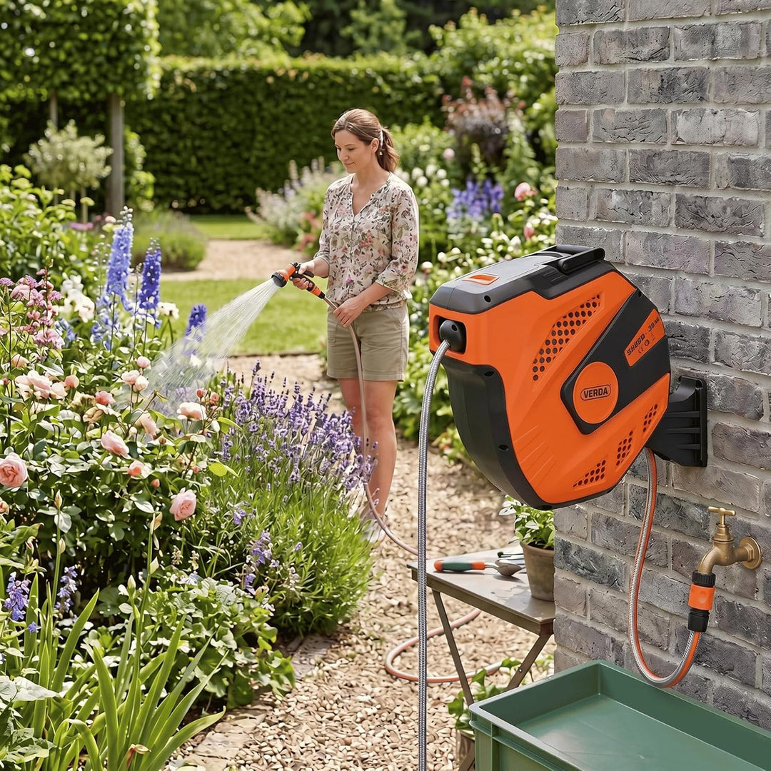 Schlauchtrommel & Wand-Schlauchbox 20M+2M – Hochwertiger 1/2-Zoll Automatik-Gartenschlauch mit 180°