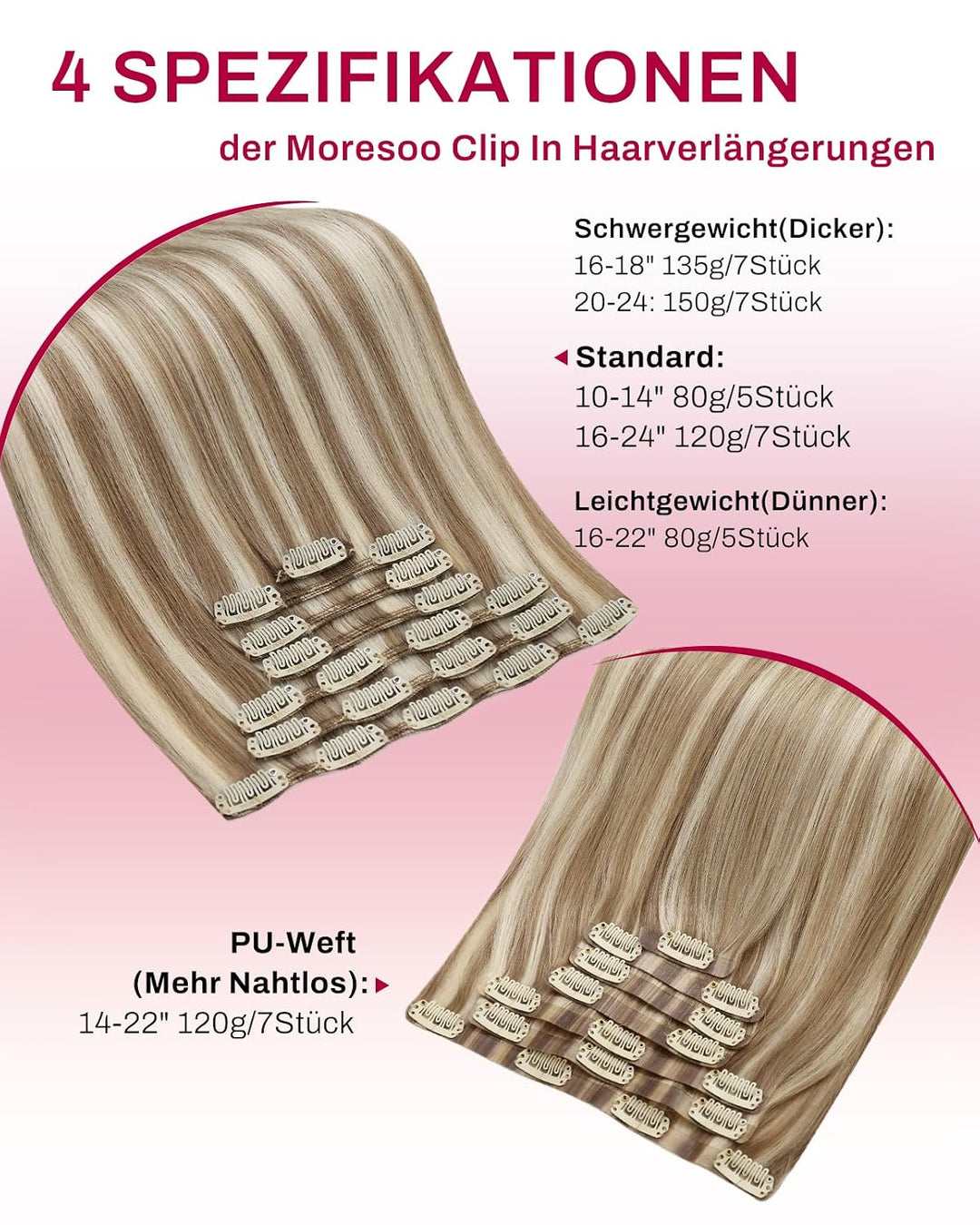 Moresoo Clip in Haarverlängerung Echthaar Clip Blond Remy Echthaar Extensions Clip in Extensions Ech