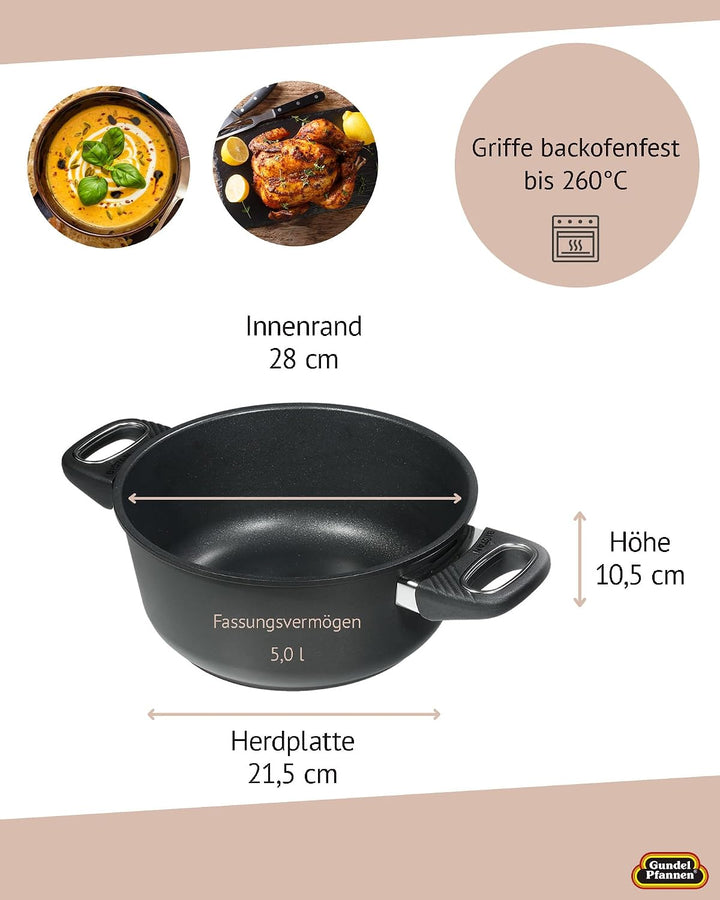 Original Gundel GUSS-BRATEN-TOPF INDUKTION, Ø 28 cm, Höhe 10,5 cm, Bräter mit BIOTAN-Oberfläche, bac