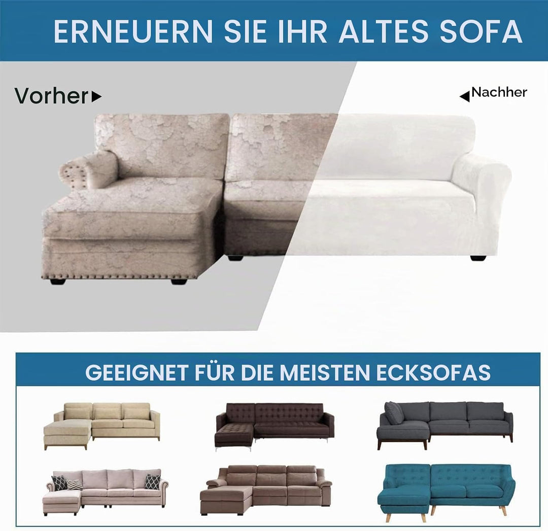 ShowyLive Sofa Überzug Couch Überzug 2er Set für Ecksofa L-Form Sofabezug 3 Sitzer+3 Sitzer, mit 4 S