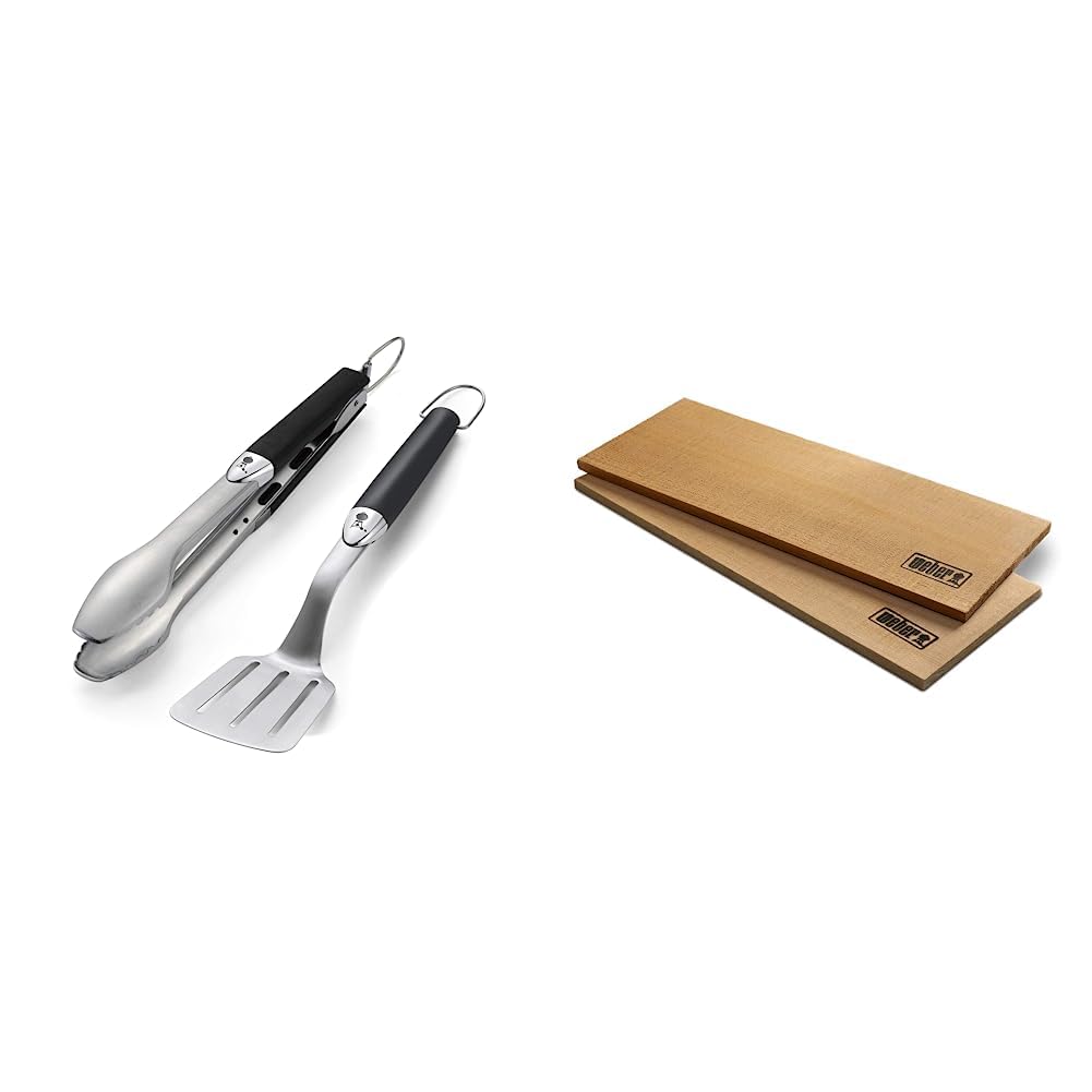 Weber 6645 Original Portable 2-Piece Stainless Steel Tool Set & 17522 - Zeder, Holz, brauner Rauchbl