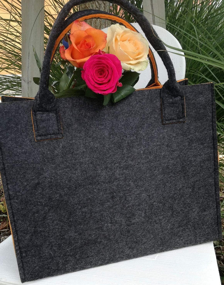 LaFiore24 Hochwertige Filztasche Einkaufstasche Festival Grau-orange, Grau-orange