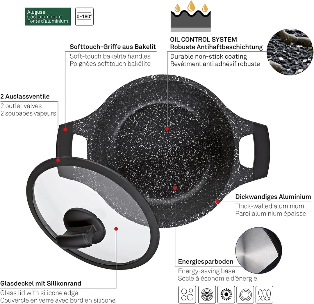 kela Kochtopf Stella Nova, Ø 20 cm, 2,2 L, Aluguss, schwarz, Allherdboden, antihaftbeschichtet, mit