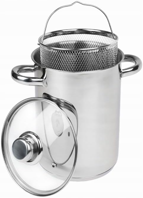 Edelstahl Spargeltopf 4L Kochtopf mit Siebeinsatz Glasdeckel Induktion Spaghettitopf Nudeltopf Gemüs