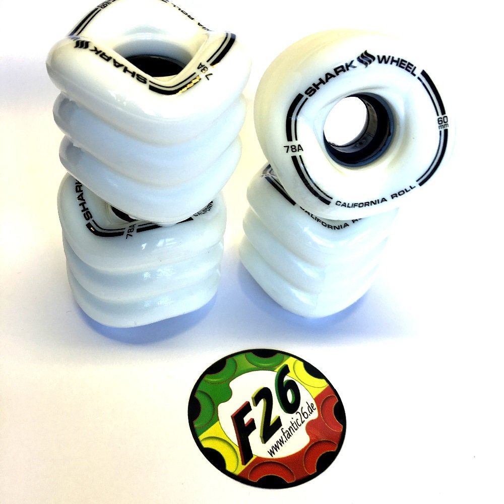 Shark Wheels California Roll Cruiser Rollen 60mm/78A (4er Set) + Fantic26 Sticker Weiss, Weiss