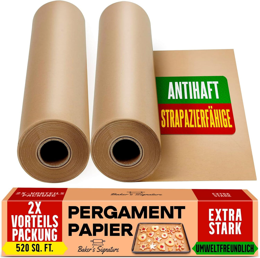 Ungewachstes Backpapier zum Backen - 2er Pack 38 cm x 64 m Backpapierrolle mit Schneidemesser, Antih