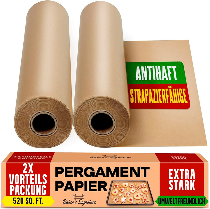 Ungewachstes Backpapier zum Backen - 2er Pack 38 cm x 64 m Backpapierrolle mit Schneidemesser, Antih