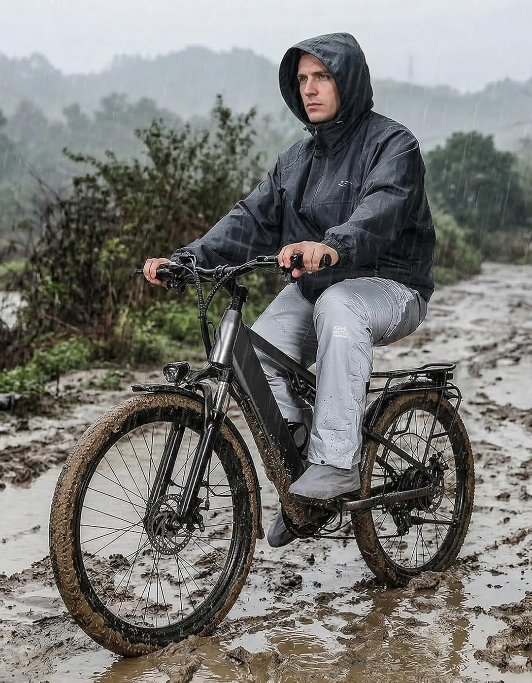 KEMIMOTO wasserdichte Regenhose für Herren, Leichte Winddichte Wanderhose mit Transportbeutel, Fahrr