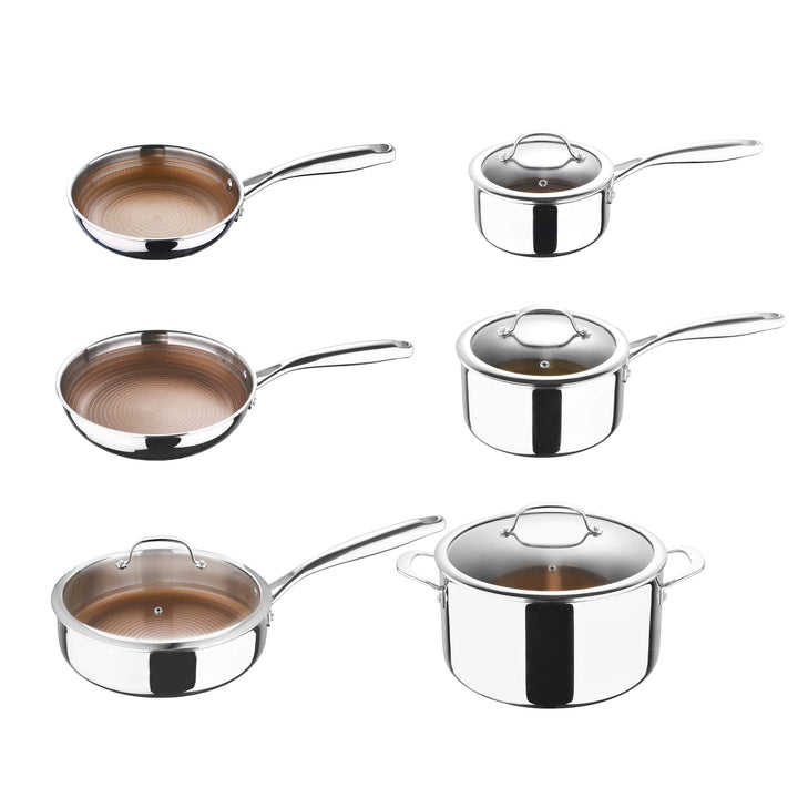 MasterPRO GIRO - 10-tlg. 3-PLY Hybrid Edelstahl Kochgeschirr-Set - Topf, Pfannen & Stielkasserolen -