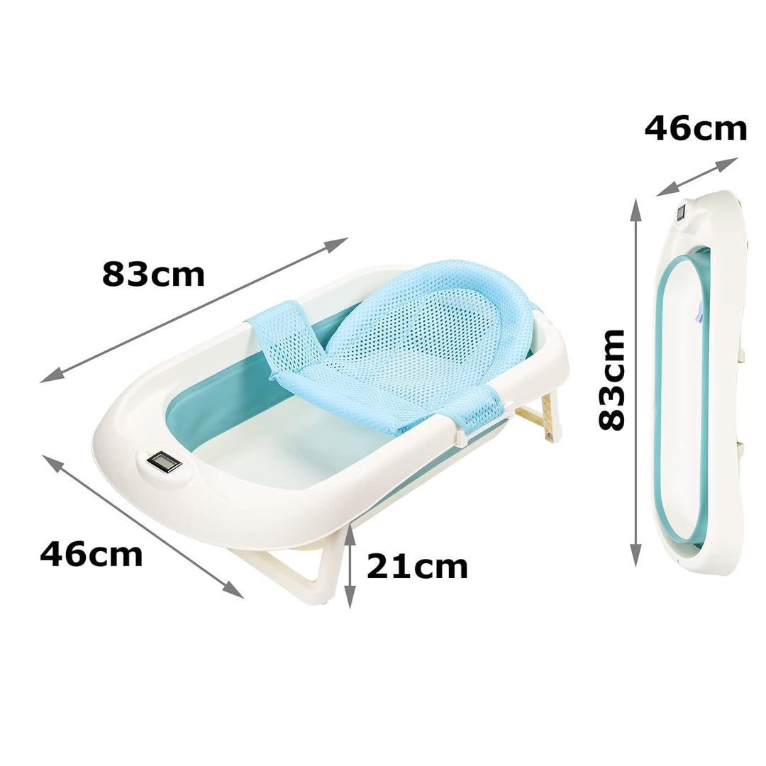 50L Baby Badewanne mit Anti Stütze und Echtzeit-Temperaturmessung, Faltbare Babywanne für Babys 0-6