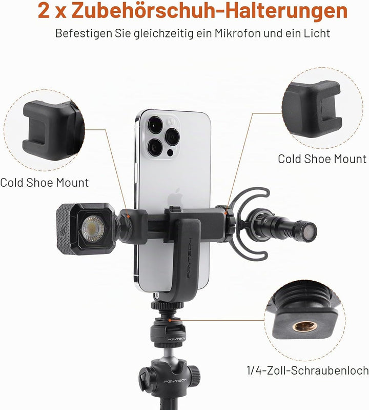 PGYTECH Cold Shoe Handyhalterung kompatibel mit iPhone/Samsung und Anderen Smartphones Phone Holder,