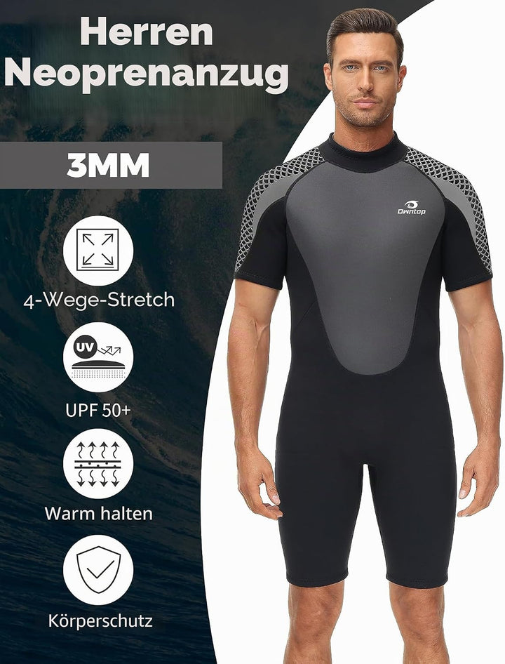 Owntop Neoprenanzug kurz Herren &amp; Damen, 3/2 mm Neopren Wetsuit für Tauchen, Surfen, Schwimmen und K