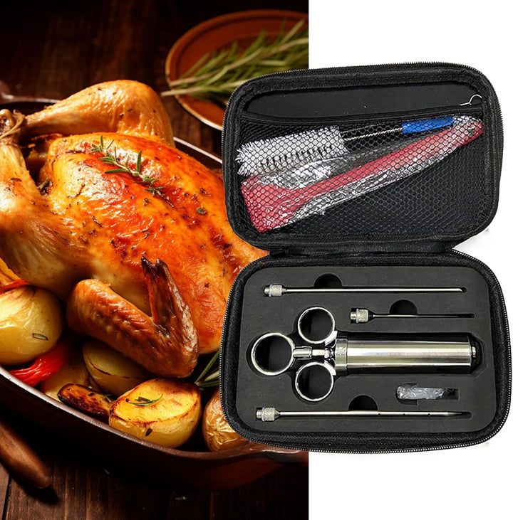 304 Edelstahl-Gewürzspritze,Bratenspritze Set,BBQ Bratenspritze Pökelspritze Marinierspritze mit 3 N
