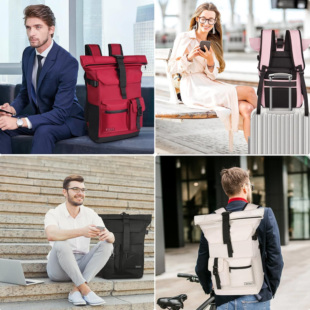 Rucksack Damen,Rolltop Rucksack Herren,28L Gross Schulrucksack Rucksack Wasserdicht mit Laptopfach 1