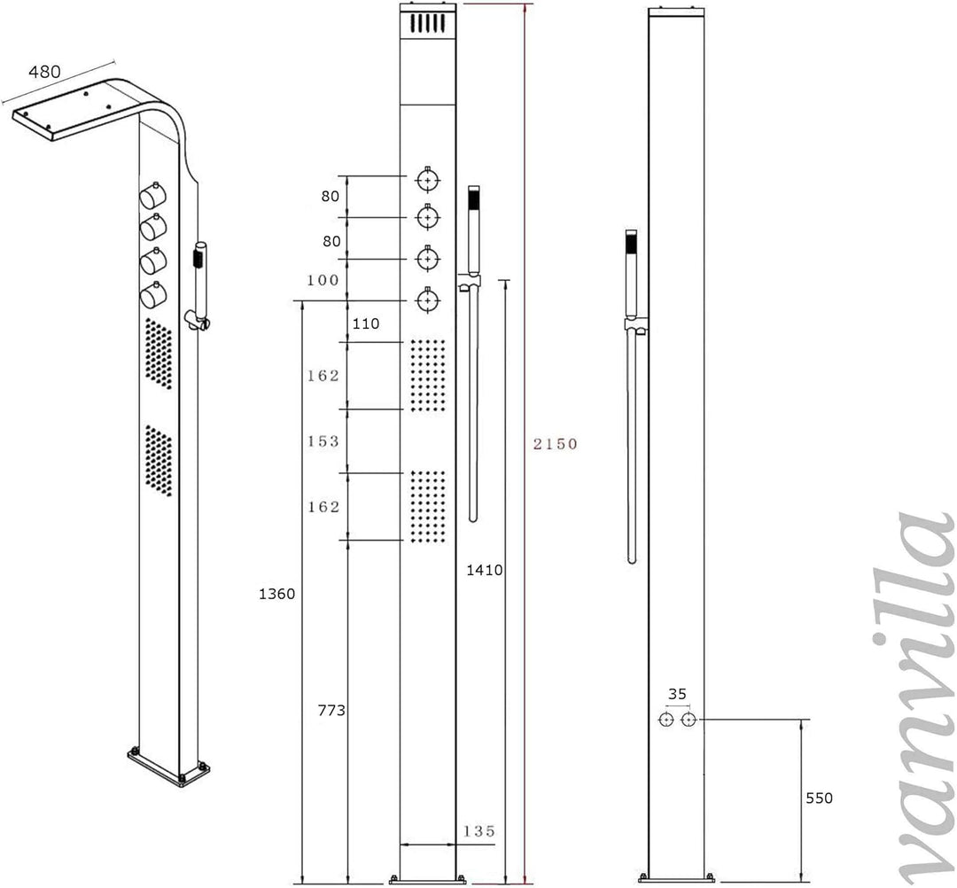 vanvilla Pooldusche PRIAMO 2.0 Edelstahl Gartendusche Dusche Aussendusche ohne Duschtasse Priamo ohn