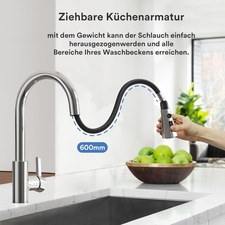 Coree Wasserhahn Küche, Hochdruck Küchenarmatur, Armatur Küche Ausziehbar, Mischbatterie Spültischar