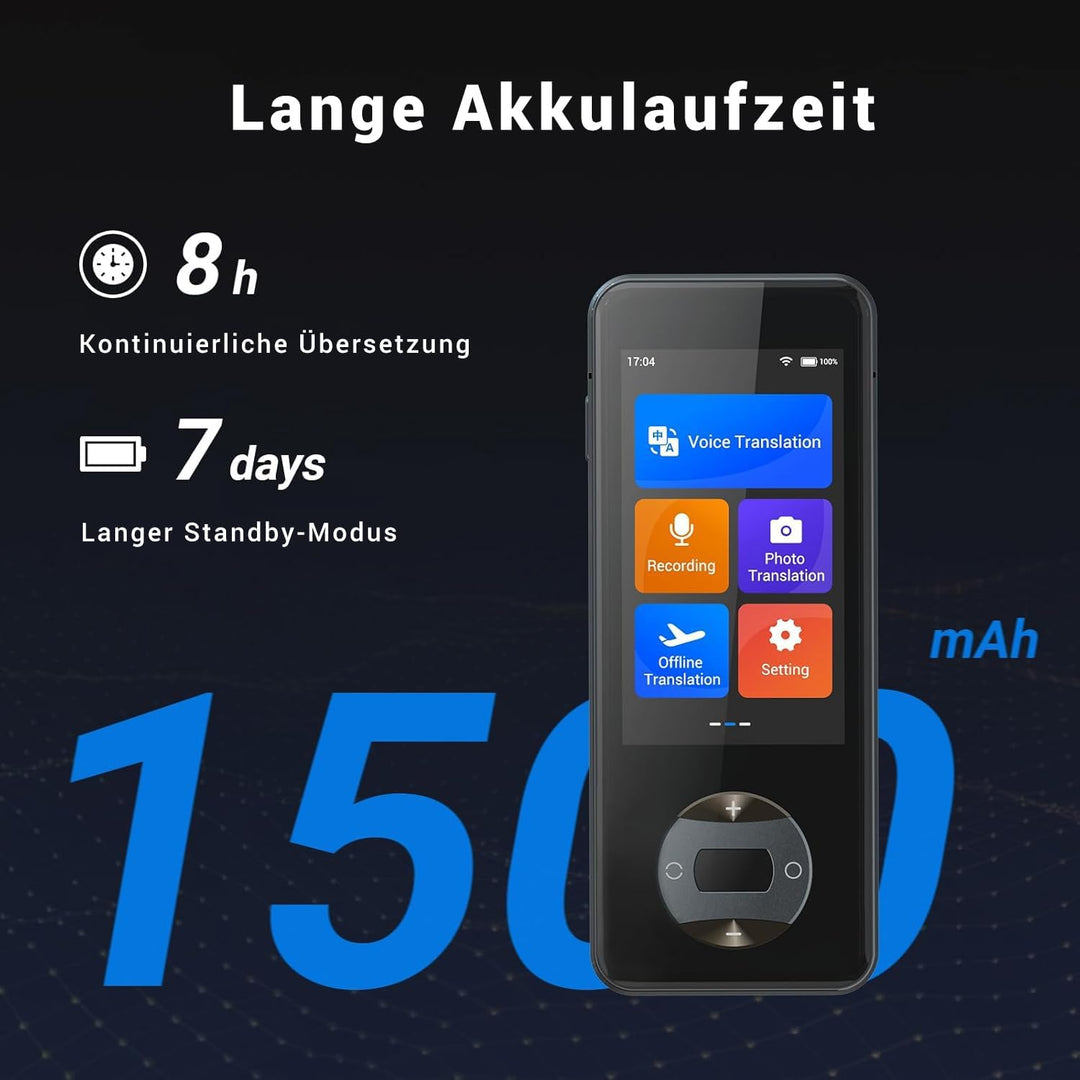 W10 KI Sprachübersetzer Ohne Internet, Echtzeit Voice Translator 144 Sprachen & Akzente, 16 Sprachen