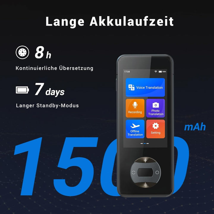 W10 KI Sprachübersetzer Ohne Internet, Echtzeit Voice Translator 144 Sprachen & Akzente, 16 Sprachen