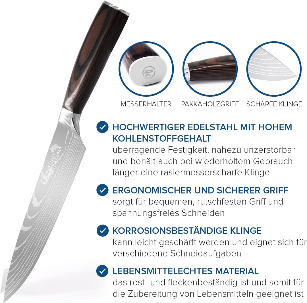 Joeji's Kitchen Kochmesser Profi Messer scharf aus rostfreiem Edelstahl mit ergonomischem Pakkaholzg