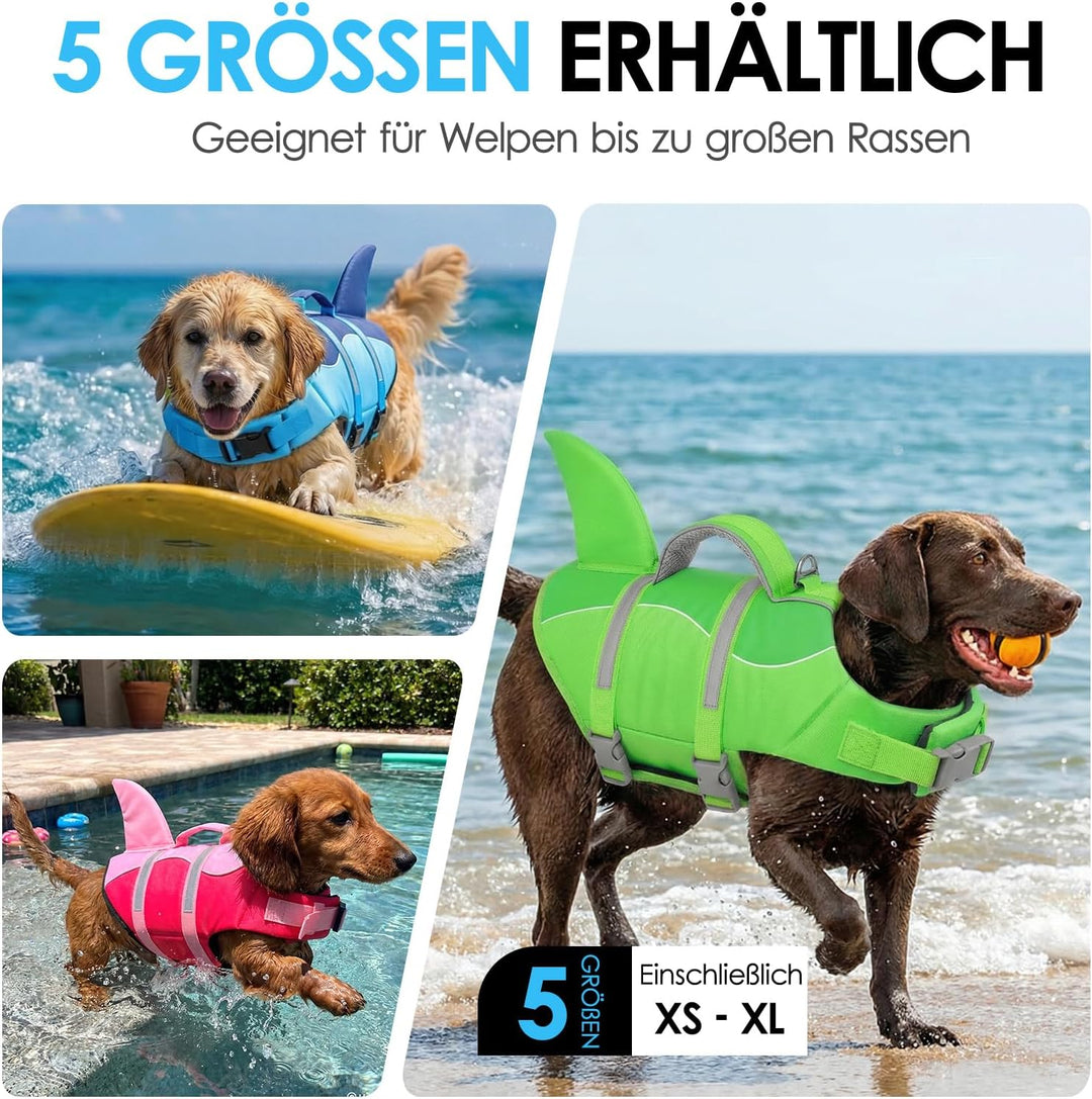 AOFITEE Schwimmweste Hund XS, Verstellbar Hundeschwimmweste Hai, Hoher Auftrieb Klein Hunde Schwimmw