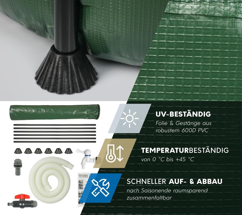 WESTMANN Faltbare Regentonne | 500 Liter Grün | Regenwassertank & Regenfass zum Sammeln von Regenwas