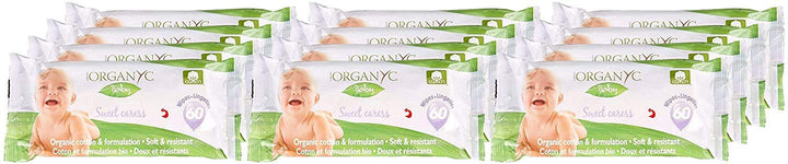 Organ(y) c, Feuchte Babytücher aus 100% zertifizierter Bio-Baumwolle - 12 Packungen zu je 60 Tücher