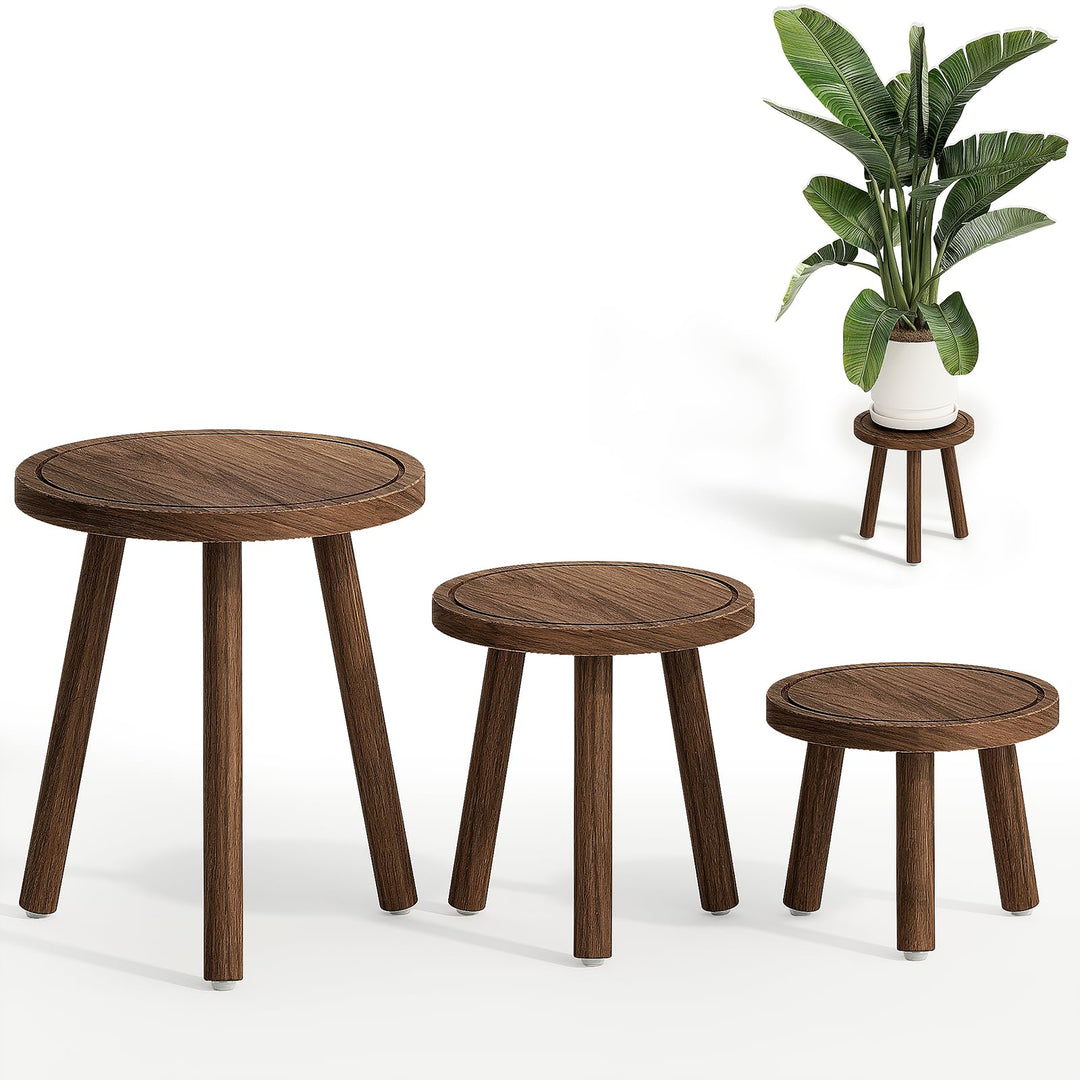 Bamworld Pflanzenhocker aus Holz im 3er-Set – Rustikale Blumenständer in 3 Grössen – Dekorative Beis