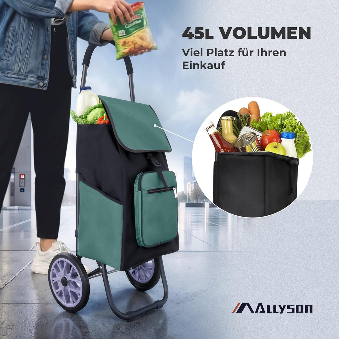 Allyson Einkaufstrolley klappbar – grosser 45L Shopping Trolley mit geräuschlosen Rädern, wasserdich
