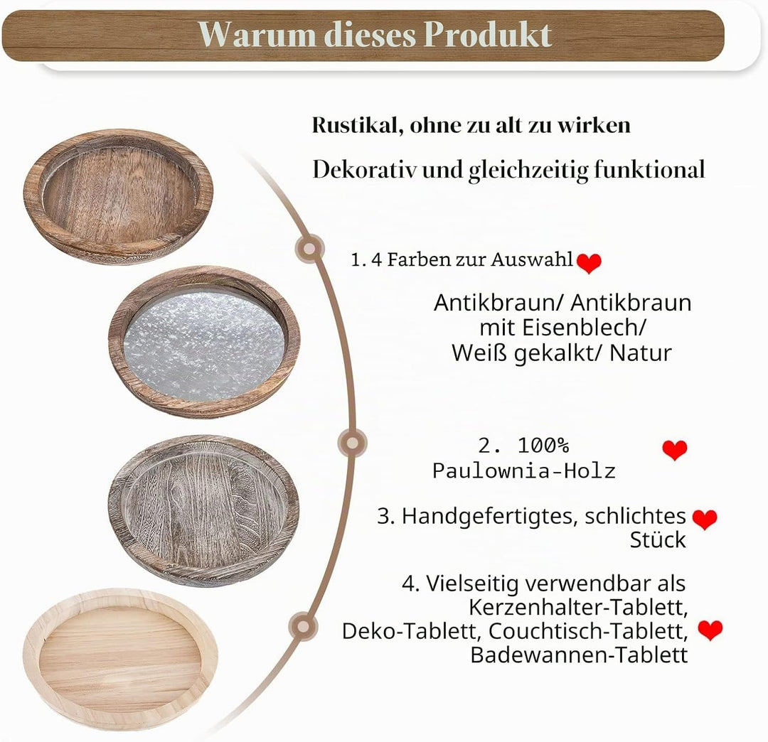 Hanobe Rustikales Serviertablett aus Holz: Set Mit 2 Runden Holz-Butlern, Dekoratives Vintage-Mittel