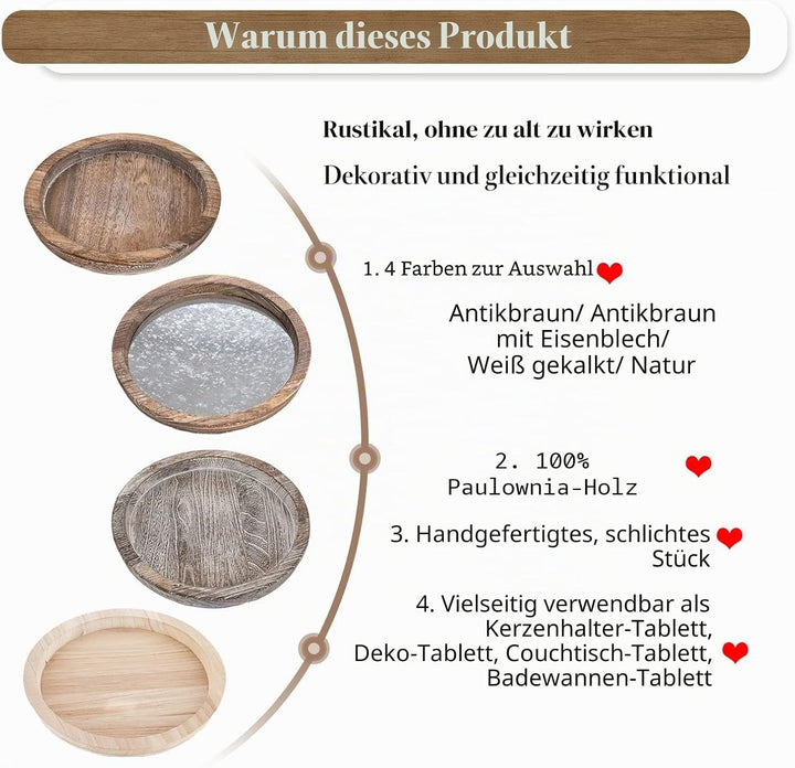 Hanobe Rustikales Serviertablett aus Holz: Set Mit 2 Runden Holz-Butlern, Dekoratives Vintage-Mittel