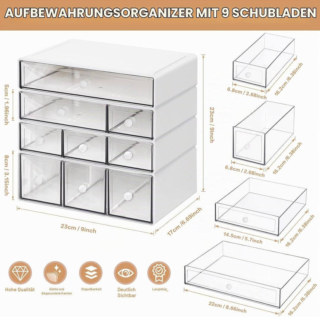 Desk Aufbewahrungsbox mit 9 Schubladen, ToyaJeco 4 Lagen Stapelbare Desktop Craft Storage-Schubladen