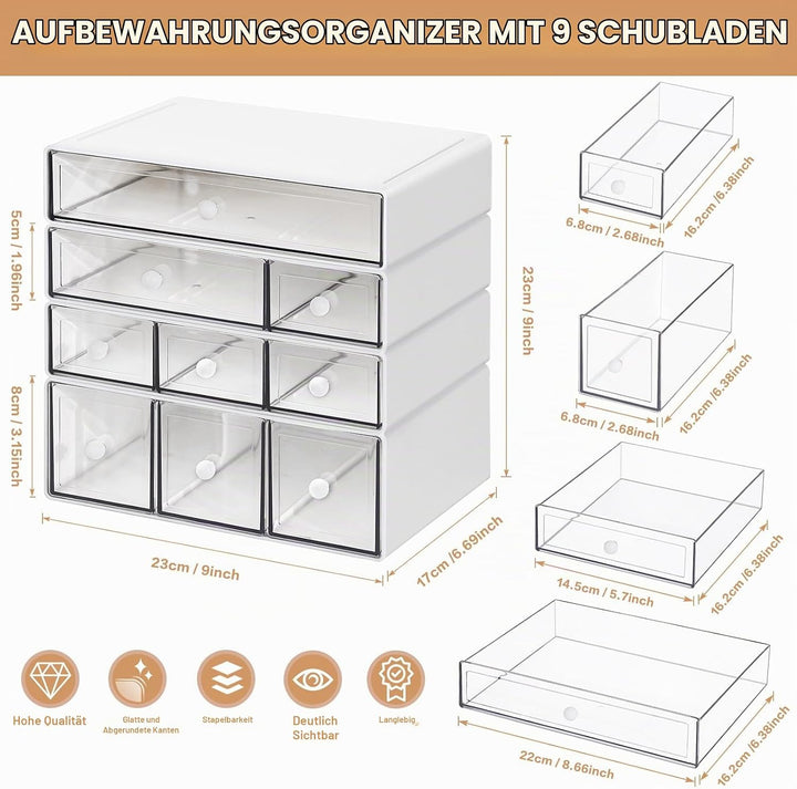 Desk Aufbewahrungsbox mit 9 Schubladen, ToyaJeco 4 Lagen Stapelbare Desktop Craft Storage-Schubladen