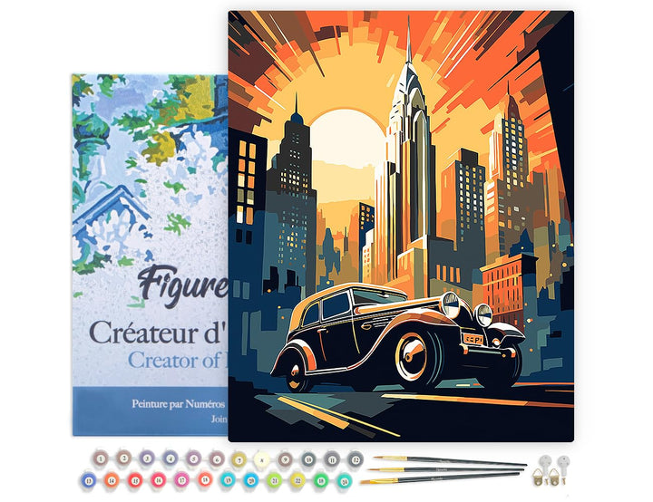 Figured'Art Malen Nach Zahlen Erwachsene Mit Rahmen Art-Deco-Auto in New York - Paint by Numbers Bas