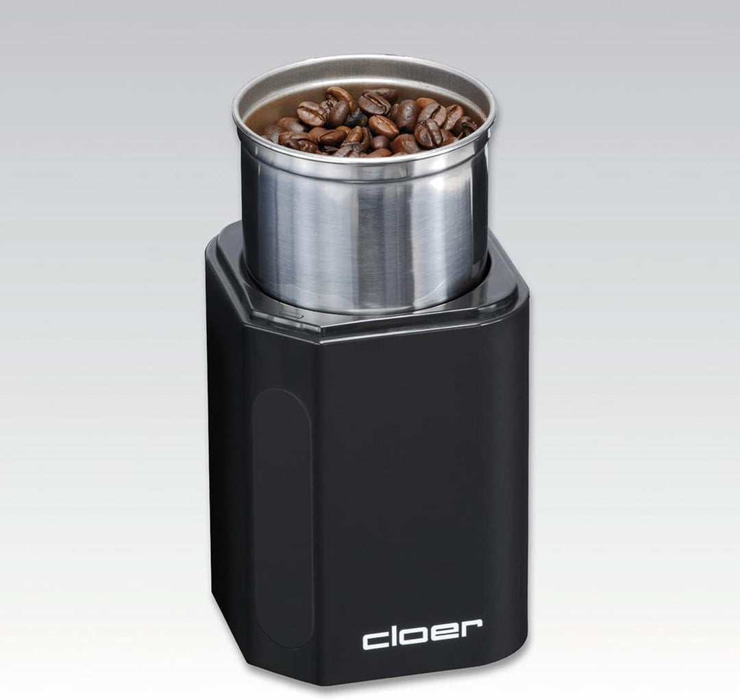 Cloer 7580 Elektrische Kaffee-und Gewürzmühle, 200 W, für Pesto, Nüsse und Getreide, bis zu 70 g Kaf