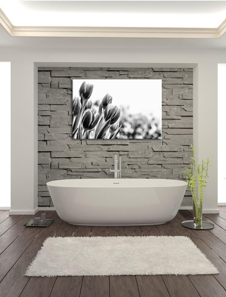 Pixxprint Bunte Tulpenwiese als Leinwandbild | Grösse: 100x70 cm | Wandbild | Kunstdruck | fertig be