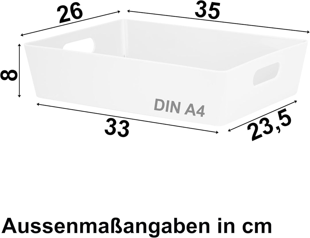 3x Ordnungsboxen - 8 cm hoch - WEIss - 35x26x8cm - 6 Liter - DINA4 - Ordnungskorb - Schubladenorgani