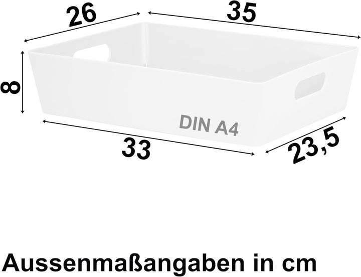 3x Ordnungsboxen - 8 cm hoch - WEIss - 35x26x8cm - 6 Liter - DINA4 - Ordnungskorb - Schubladenorgani