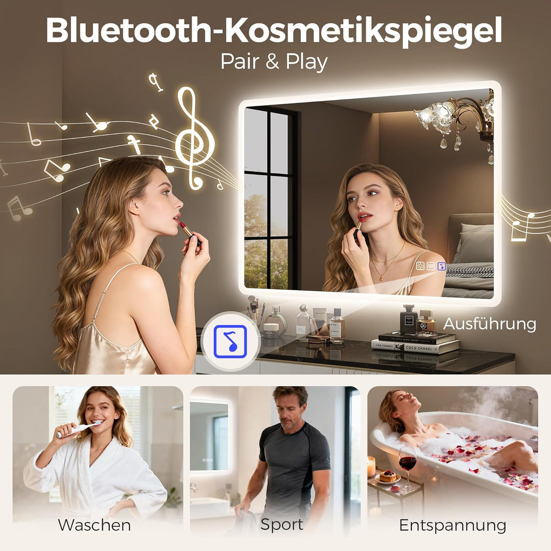 STARLEAD Badezimmerspiegel-mit-Beleuchtung 50x70cm, Dimmbar, 3 Lichtfarben, LED-Spiegel-Bad-mit-Blue